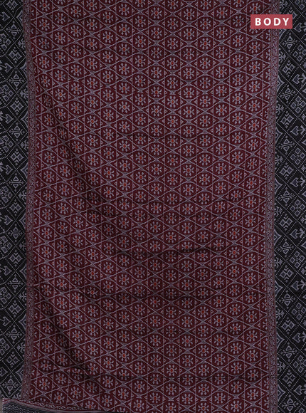Muslin cotton saree maroon and black with allover prints and printed border