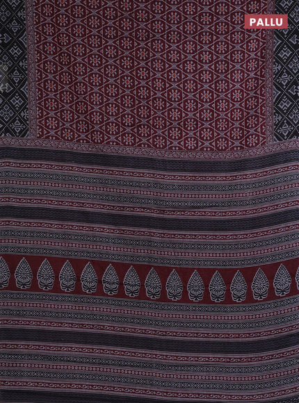 Muslin cotton saree maroon and black with allover prints and printed border