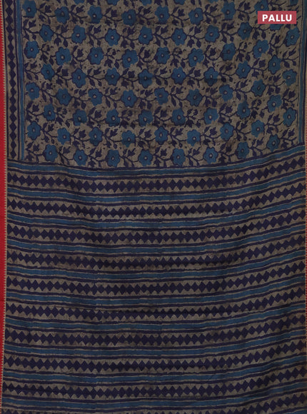 Muslin cotton saree grey blue and maroon with allover prints and woven border
