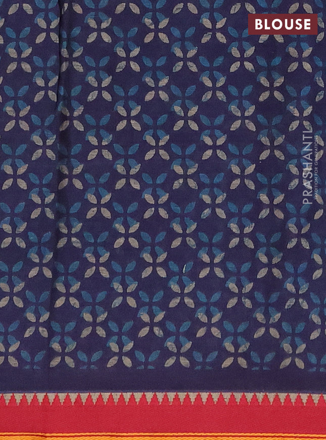 Muslin cotton saree grey blue and maroon with allover prints and woven border