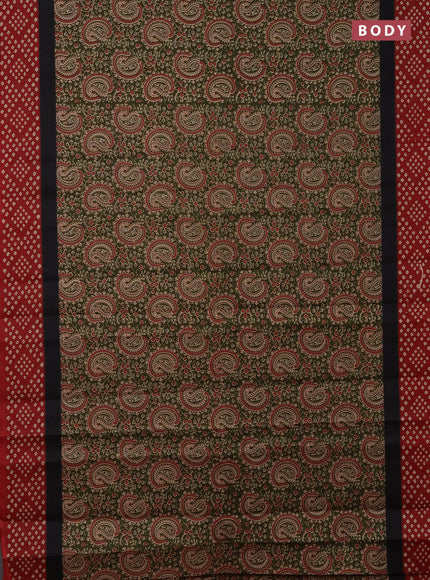 Muslin cotton saree sap green and maroon with paisley prints and printed border