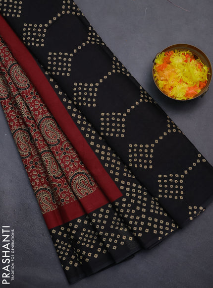 Muslin cotton saree maroon and black with paisley prints and printed border