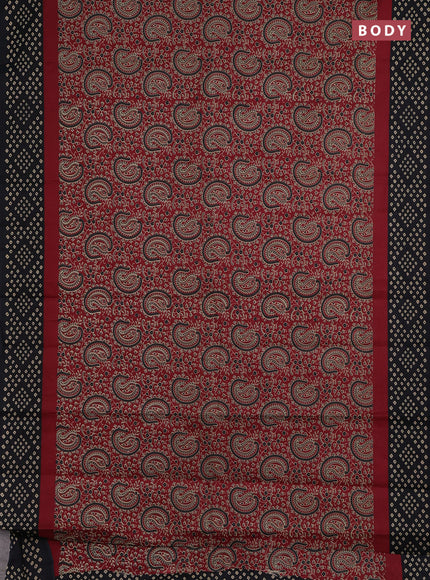 Muslin cotton saree maroon and black with paisley prints and printed border