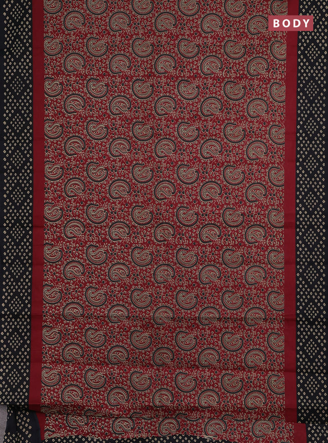 Muslin cotton saree maroon and black with paisley prints and printed border