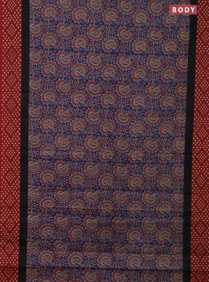 Muslin cotton saree blue and maroon with paisley prints and printed border