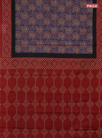 Muslin cotton saree blue and maroon with paisley prints and printed border