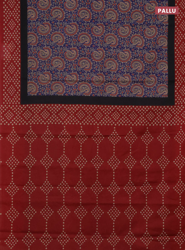 Muslin cotton saree blue and maroon with paisley prints and printed border
