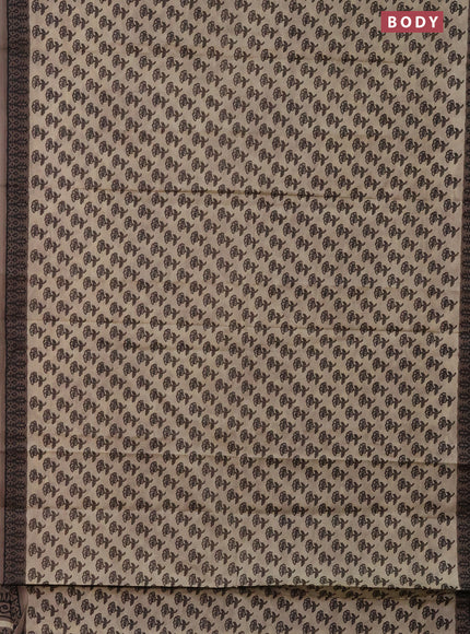 Muslin cotton saree beige and brown with floral butta prints and printed border