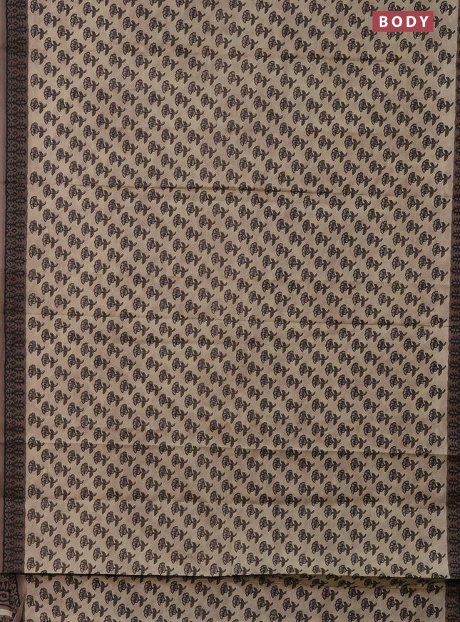 Muslin cotton saree beige and brown with floral butta prints and printed border