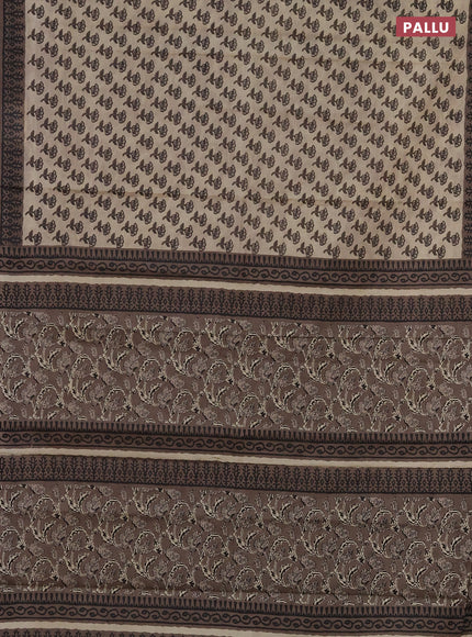 Muslin cotton saree beige and brown with floral butta prints and printed border