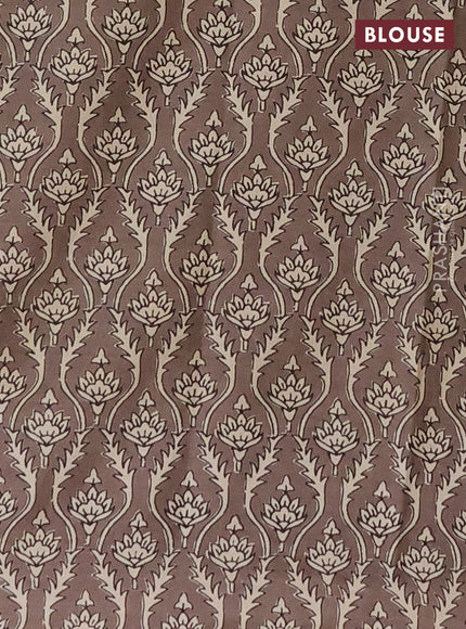 Muslin cotton saree beige and brown with floral butta prints and printed border