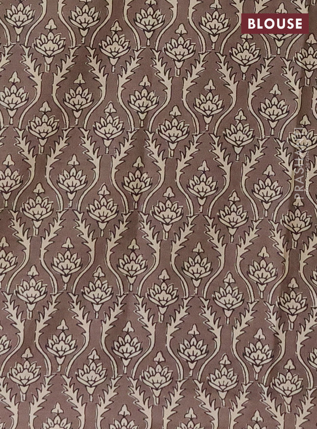 Muslin cotton saree beige and brown with floral butta prints and printed border
