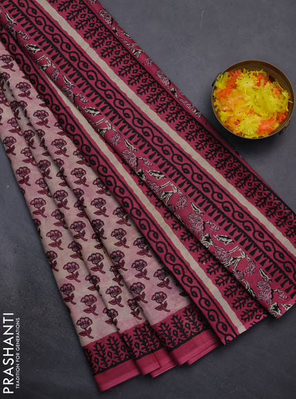 Muslin cotton saree peach shade and pink with floral butta prints and printed border