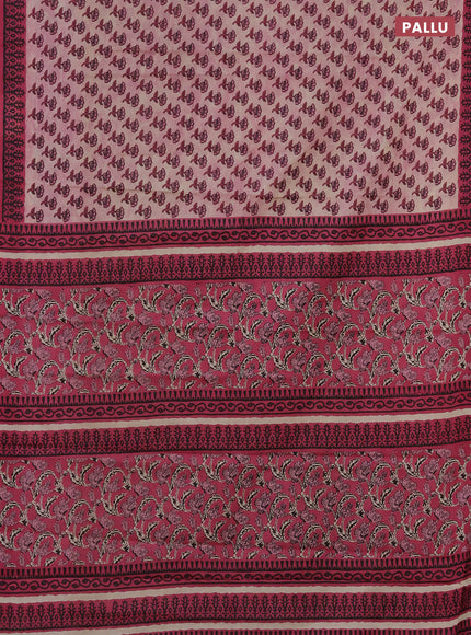 Muslin cotton saree peach shade and pink with floral butta prints and printed border