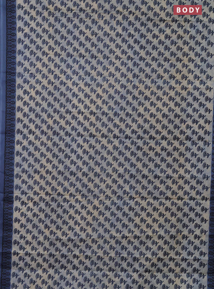 Muslin cotton saree bluish grey and blue with floral butta prints and printed border