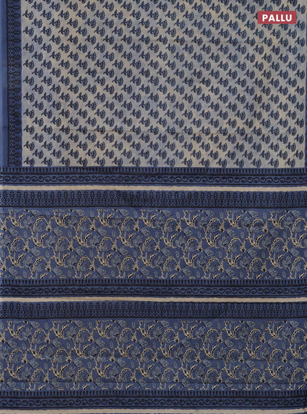 Muslin cotton saree bluish grey and blue with floral butta prints and printed border