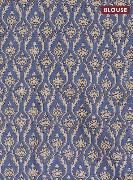 Muslin cotton saree bluish grey and blue with floral butta prints and printed border