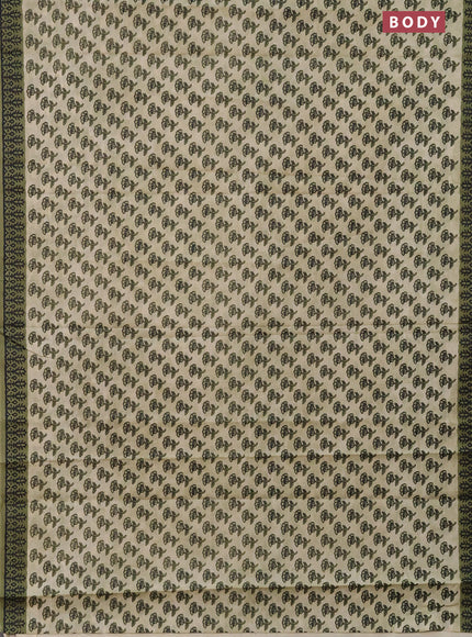 Muslin cotton saree elaichi green and sap green with floral butta prints and printed border