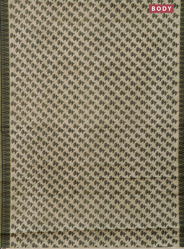 Muslin cotton saree elaichi green and sap green with floral butta prints and printed border