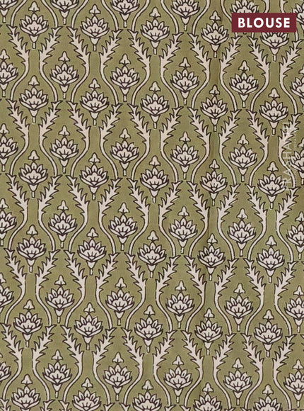 Muslin cotton saree elaichi green and sap green with floral butta prints and printed border