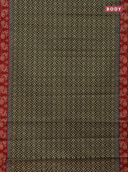 Muslin cotton saree sap green and maroon with allover prints and printed border