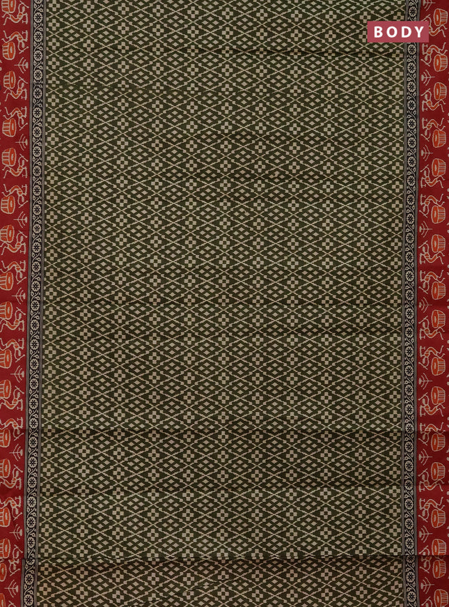 Muslin cotton saree sap green and maroon with allover prints and printed border