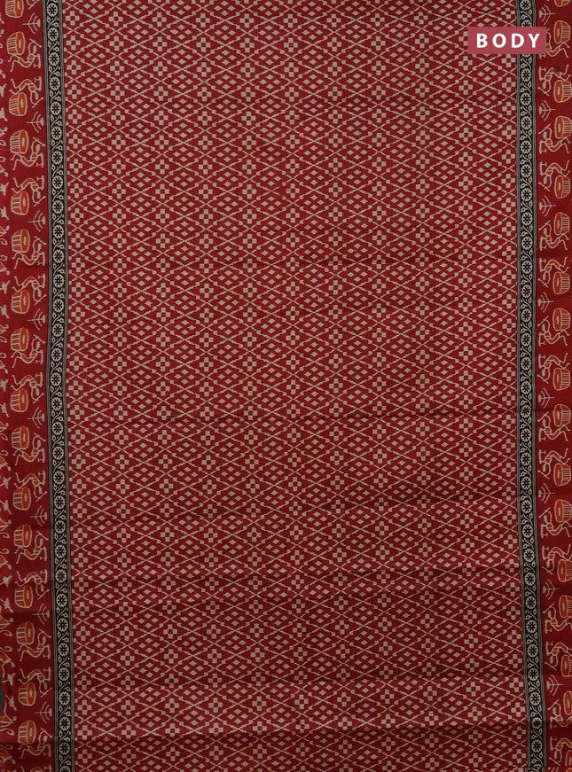 Muslin cotton saree maroon with allover prints and printed border