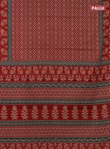 Muslin cotton saree maroon with allover prints and printed border