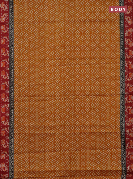 Muslin cotton saree mustard yellow and maroon with allover prints and printed border