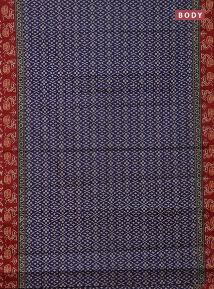 Muslin cotton saree blue and maroon with allover prints and printed border