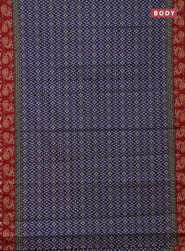 Muslin cotton saree blue and maroon with allover prints and printed border