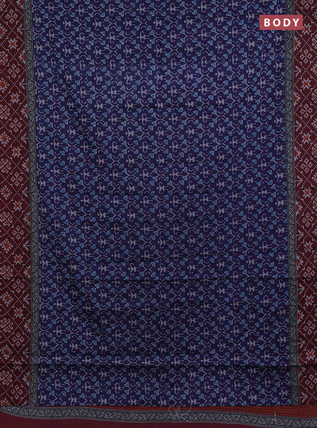 Muslin cotton saree navy blue and maroon with warli prints and printed border