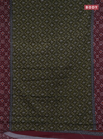 Muslin cotton saree sap green and maroon with warli prints and printed border