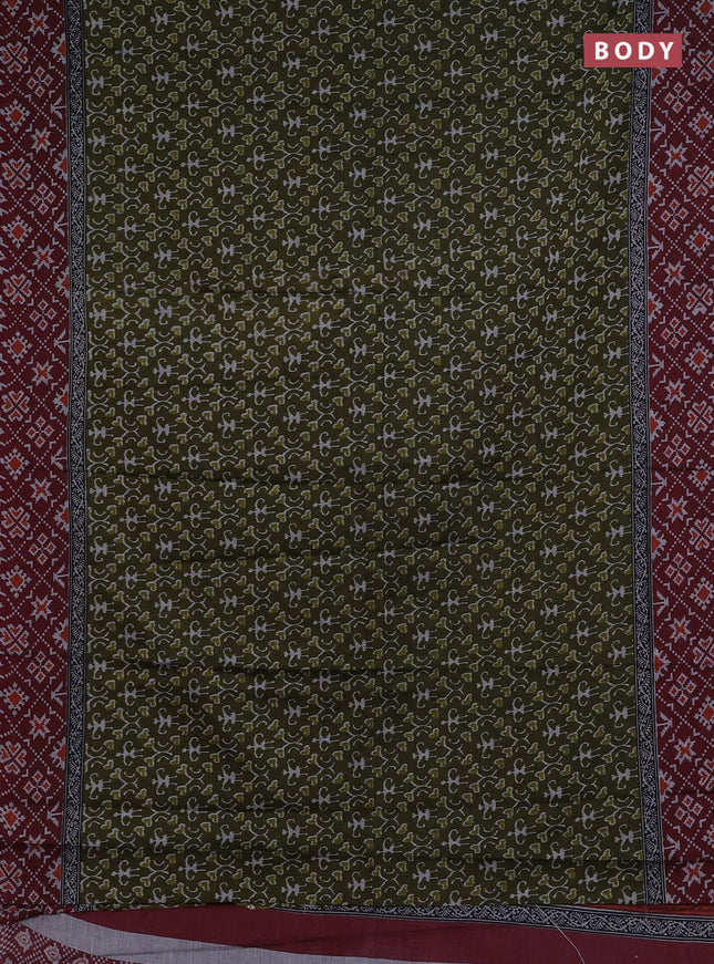 Muslin cotton saree sap green and maroon with warli prints and printed border