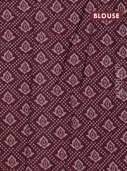 Muslin cotton saree sap green and maroon with warli prints and printed border