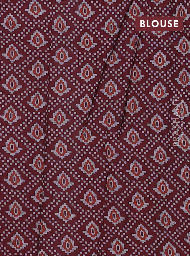 Muslin cotton saree sap green and maroon with warli prints and printed border