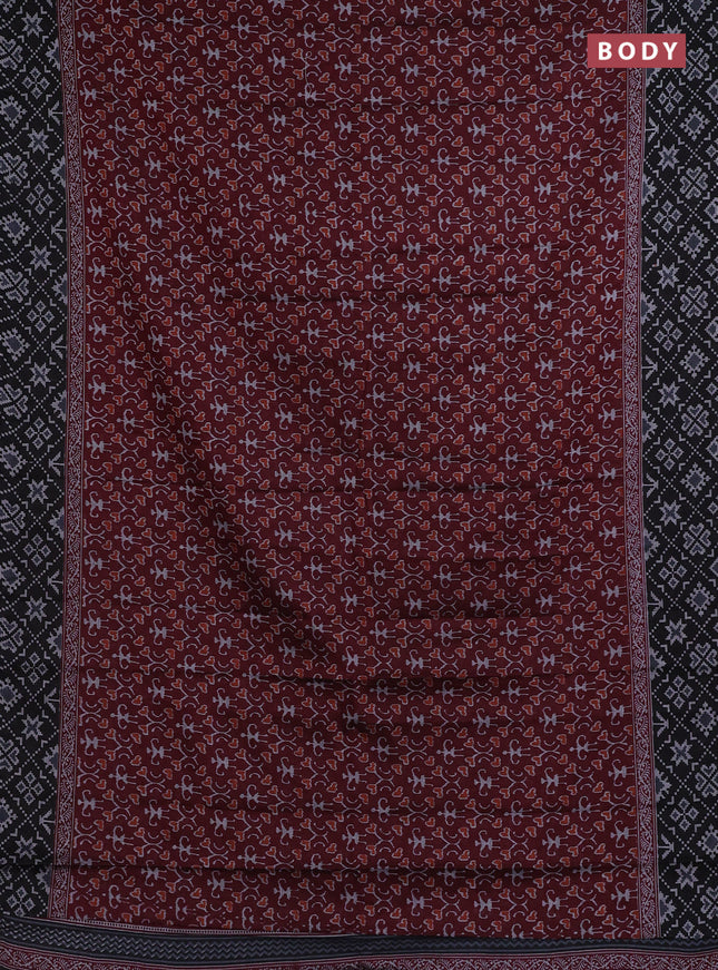 Muslin cotton saree maroon and black with warli prints and printed border