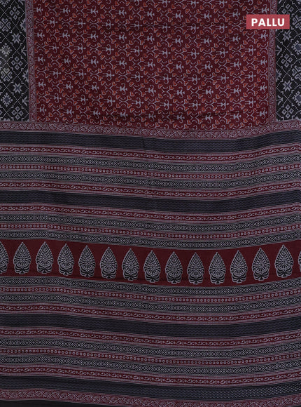 Muslin cotton saree maroon and black with warli prints and printed border