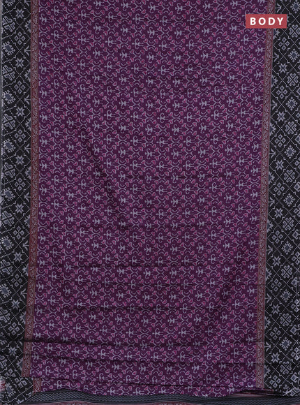 Muslin cotton saree purple and black with warli prints and printed border