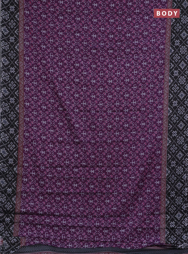 Muslin cotton saree purple and black with warli prints and printed border