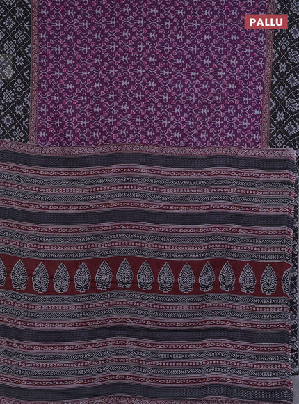 Muslin cotton saree purple and black with warli prints and printed border