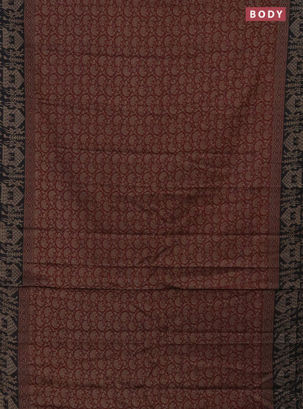 Muslin cotton saree maroon and black with allover prints and printed border