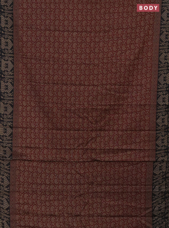 Muslin cotton saree maroon and black with allover prints and printed border