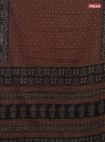 Muslin cotton saree maroon and black with allover prints and printed border