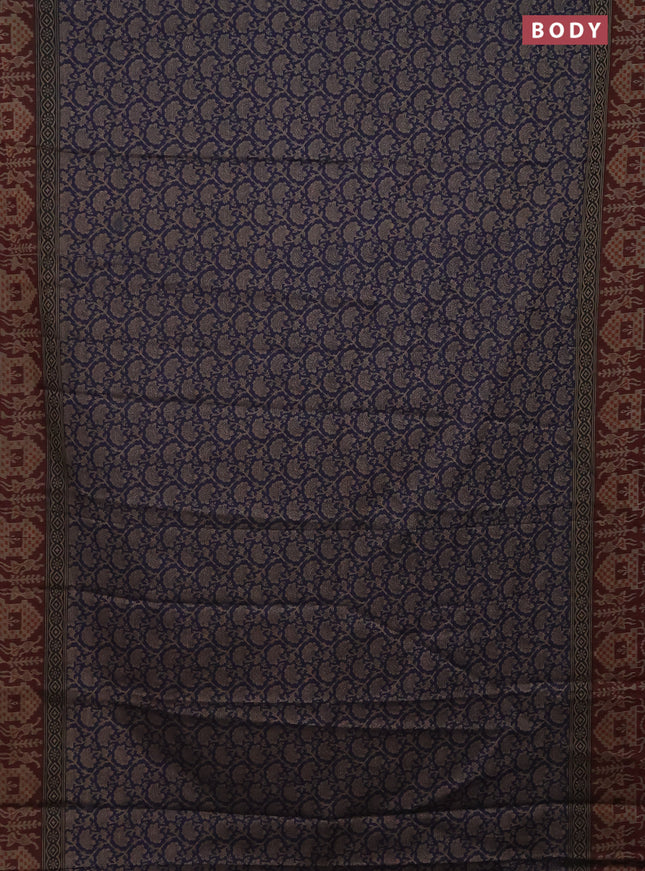 Muslin cotton saree navy blue and maroon with allover prints and printed border