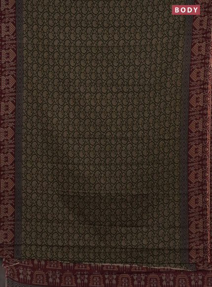 Muslin cotton saree sap green and maroon with allover prints and printed border