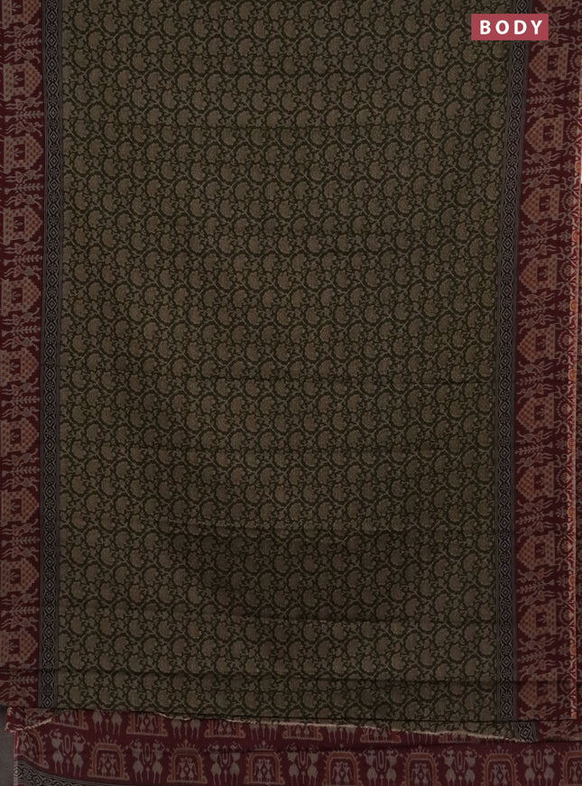 Muslin cotton saree sap green and maroon with allover prints and printed border