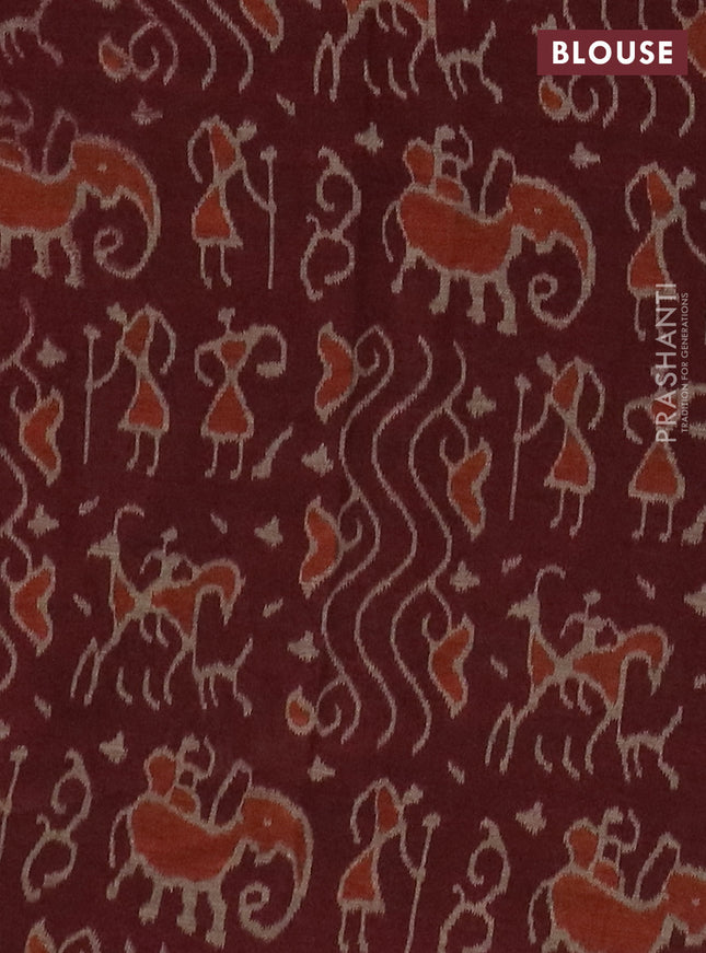 Muslin cotton saree sap green and maroon with allover prints and printed border