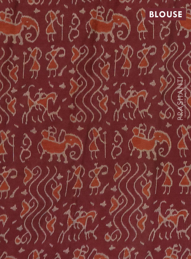 Muslin cotton saree dark mustard and maroon with allover prints and printed border