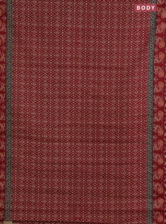 Muslin cotton saree maroon with allover ikat prints and printed border